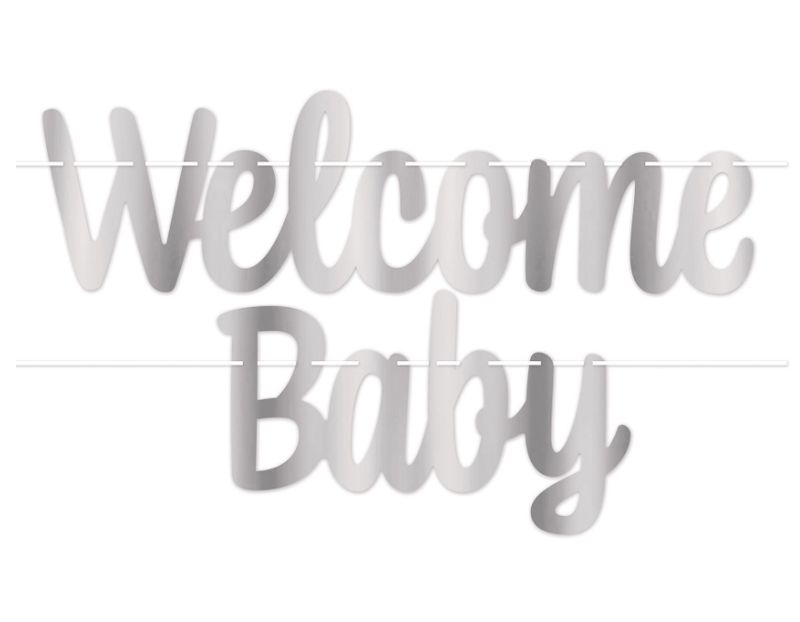 7&quot;x4&#39; Foil Welcome Baby Streamer Silver