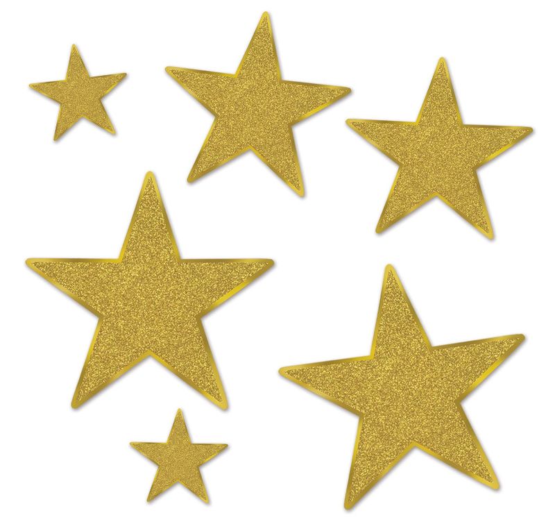 6pc 5&quot;, 9&quot;, 12&quot; Double Sided Glittered Foil Star Cutouts Gold