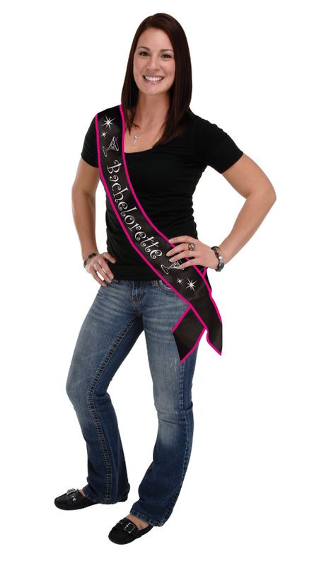 33&quot;x4&quot; Satin Bachelorette Sash Pink/Black