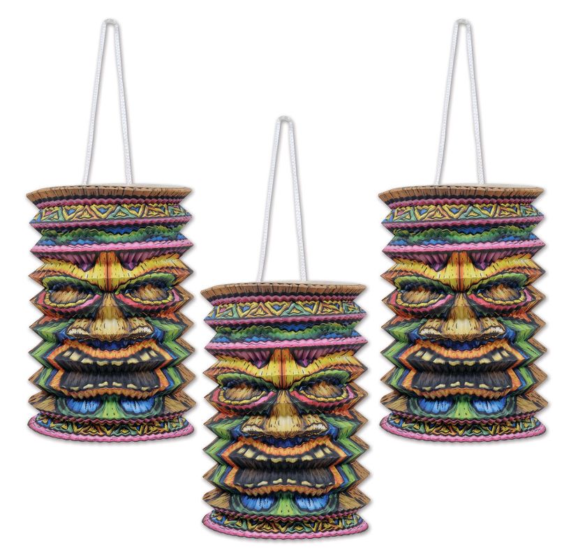 3pc 4&quot;x9&quot; Hanging Paper Tiki Lanterns