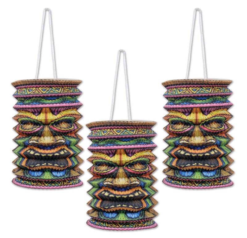 3pc 4&quot;x9&quot; Hanging Paper Tiki Lanterns