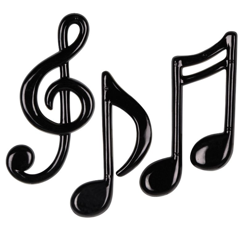 3pc 4.25"-5.5" Plastic Musical Notes Black