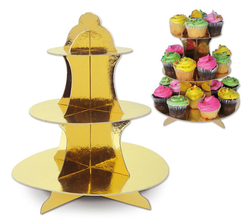 13.5" 3-Tier Metallic Cupcake Stand Gold 13.5" 3-Tier Metallic Cupcake Stand Gold