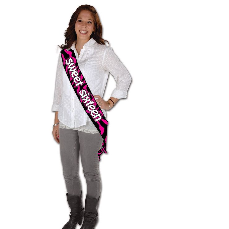 33&quot;x4&quot; Sweet 16 Satin Sash Pink/Black