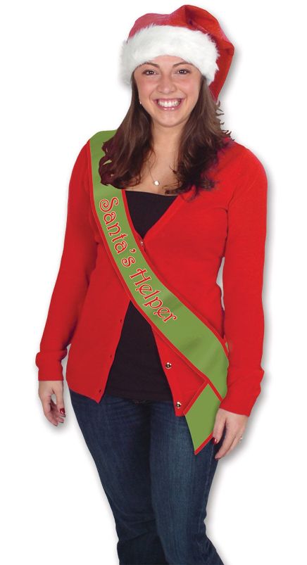 33"x4" Santa's Helper Satin Sash Red/Green