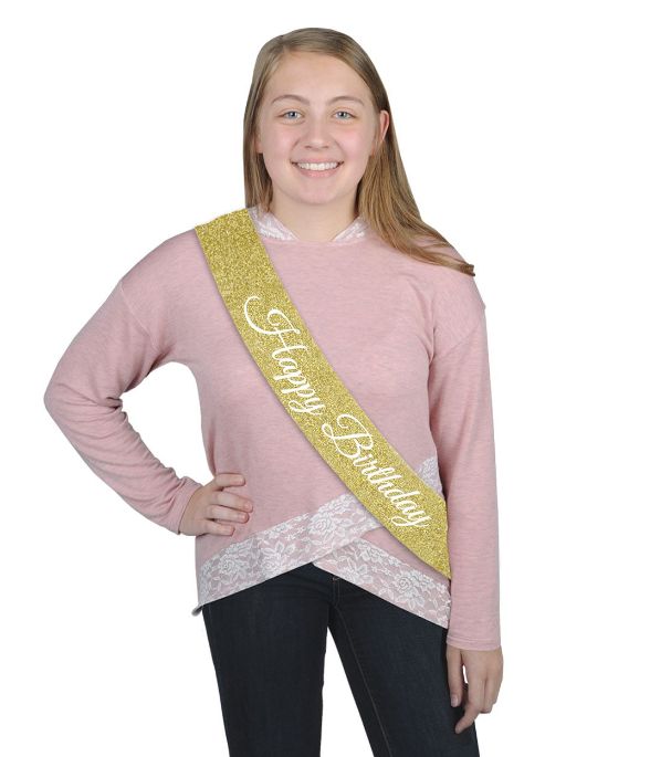 32.5"x3.5" Glitter Happy Birthday Sash Gold 32.5"x3.5" Glitter Happy Birthday Sash Gold