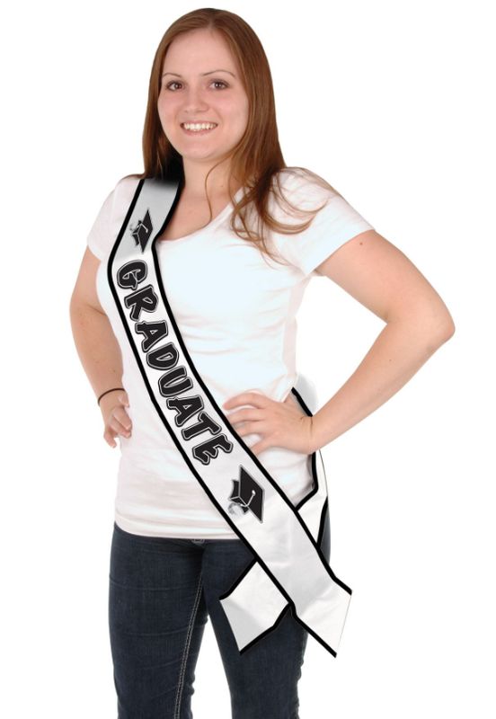 33&quot;x4&quot; Satin Graduation Sash Black/White