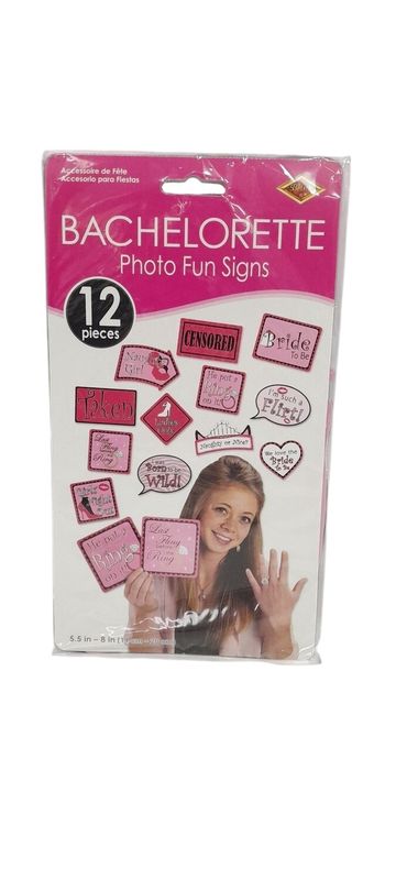 12pc Bachelorette Photo Fun Signs Pink