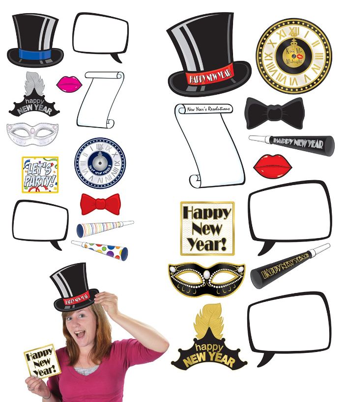 12pc 4&quot;-9&quot; Double Sided New Year Photo Fun Signs