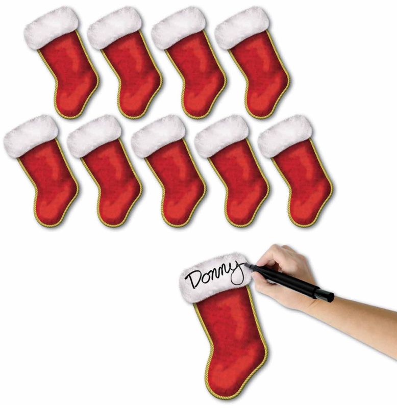 10pc 3.5"x7.25" Mini Stocking Cutouts Red w/Gold Trim