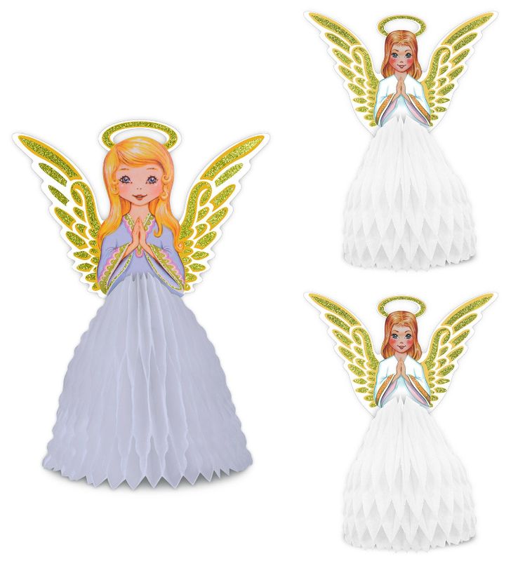 3pc 11.5&quot; &amp; 8&quot; Vintage Christmas Angel Centerpiece Set