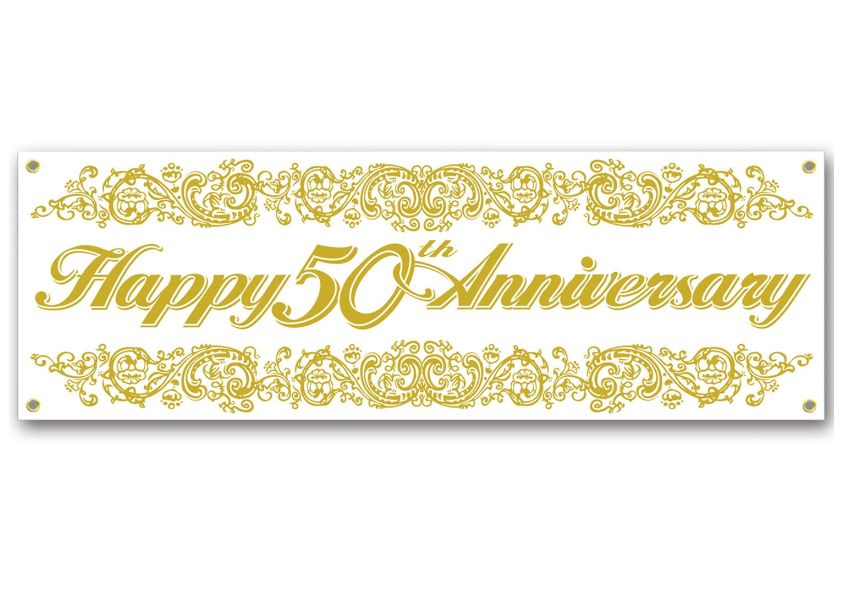 21&quot;x5&#39; 50th Anniversary Banner Gold/White