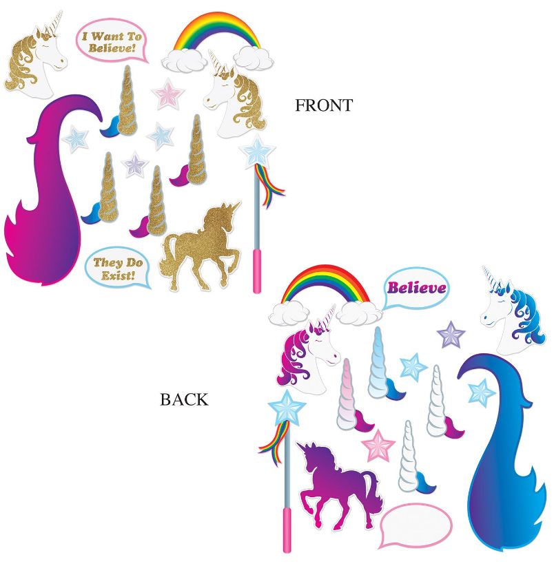 16pc 3"-19" Double Sided Glittered Unicorn Photo Fun Signs