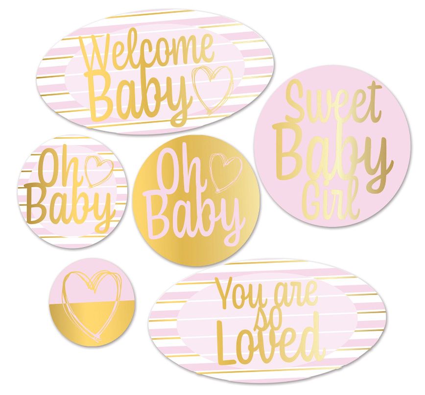 6pc 5&quot;-13.75&quot; Foil Baby Cutouts Pink