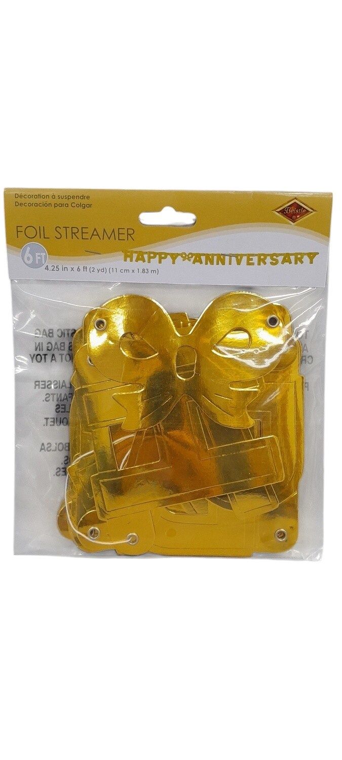 4.25&quot;x6&#39; Foil Happy Anniversary Banner Gold