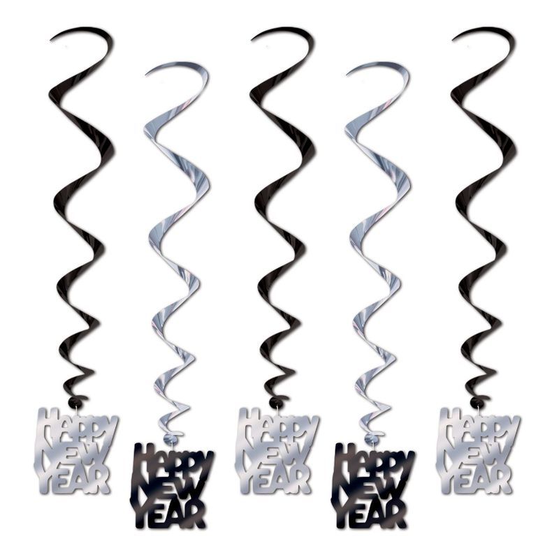 5pc 33&quot; Happy New Years Whirls Black/Silver