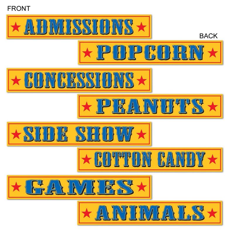 4pc 24"x4" Double Sided Circus Sign Cutouts