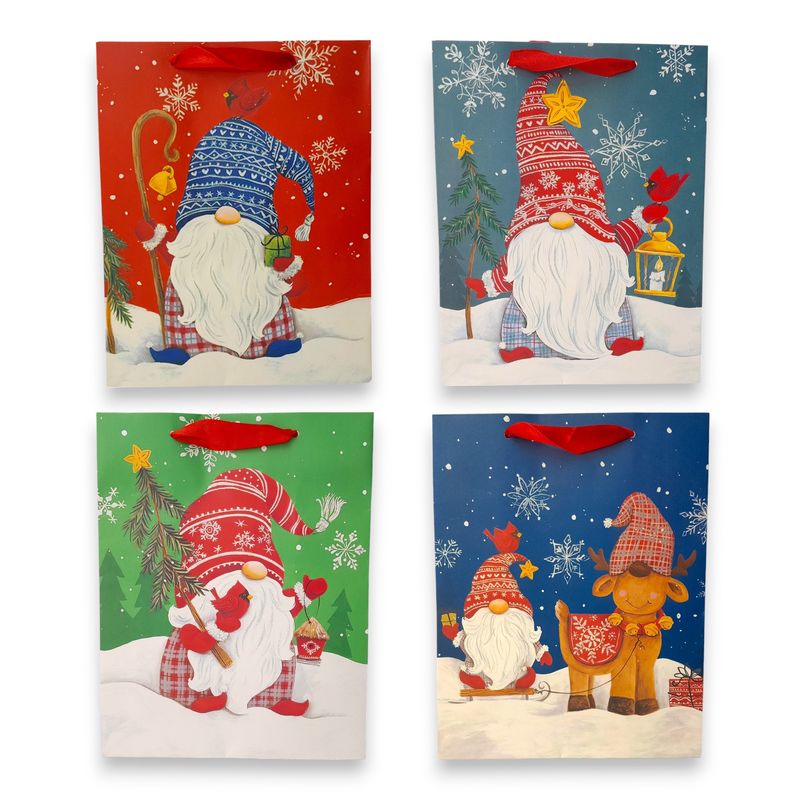 4&quot;x7&quot;x9&quot; Gnome Christmas Gift Bag w/Glitter White Accents Assorted
