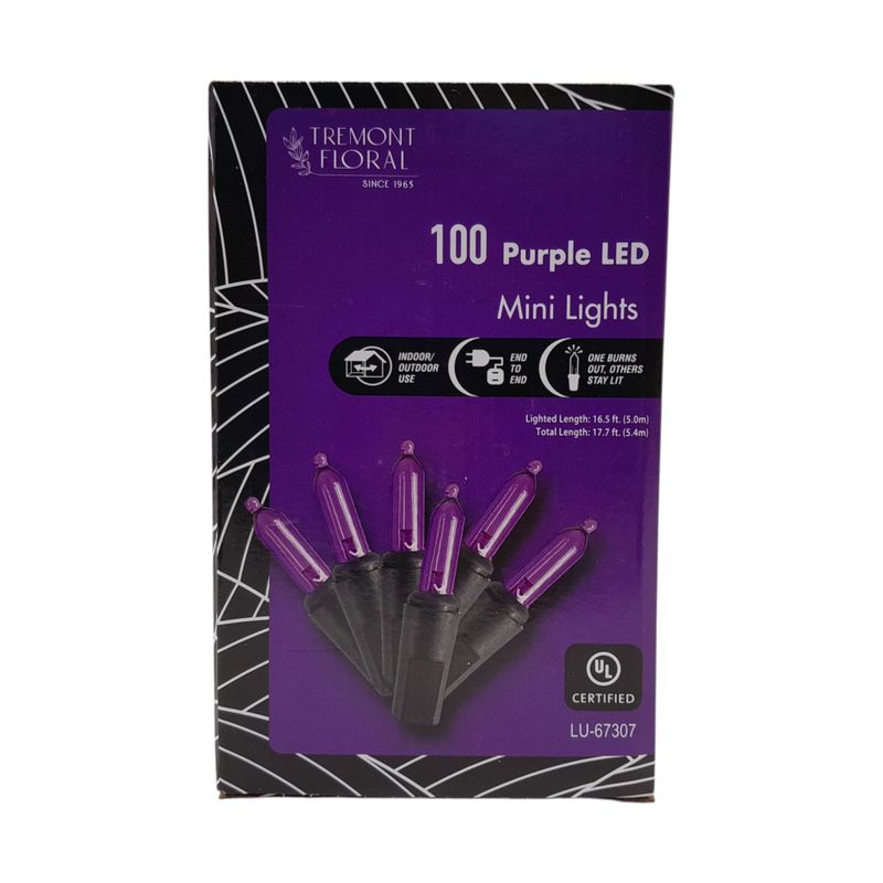 100 Mini LED Lights Purple w/Black Wire