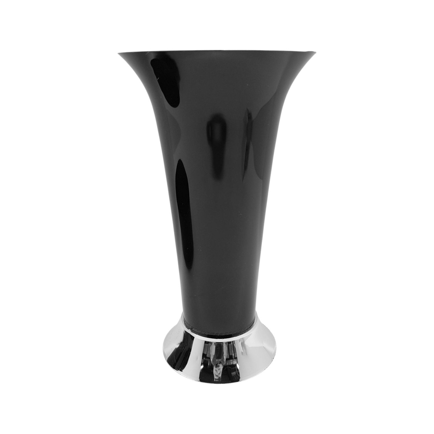 7.5&quot;x7.5&quot;x13.25&quot; Trumpet Vase w/7.25&quot; Opening Black w/Silver Base (Plastic)