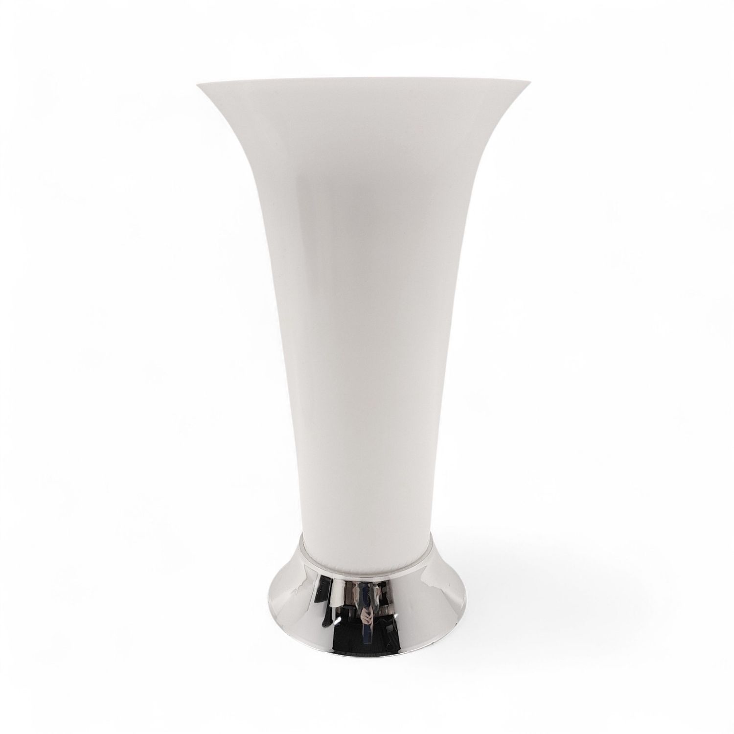 7.5&quot;x7.5&quot;x13.25&quot; Trumpet Vase w/7.25&quot; Opening White w/Silver Base (Plastic)