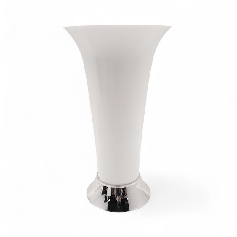 7.5"x7.5"x13.25" Trumpet Vase w/7.25" Opening White w/Silver Base (Plastic)