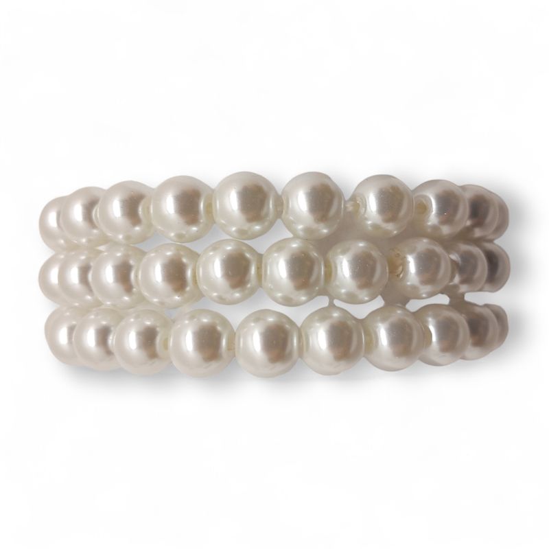 3 Row Pearl Wristlet w/Plastic Pad/Ribbon White