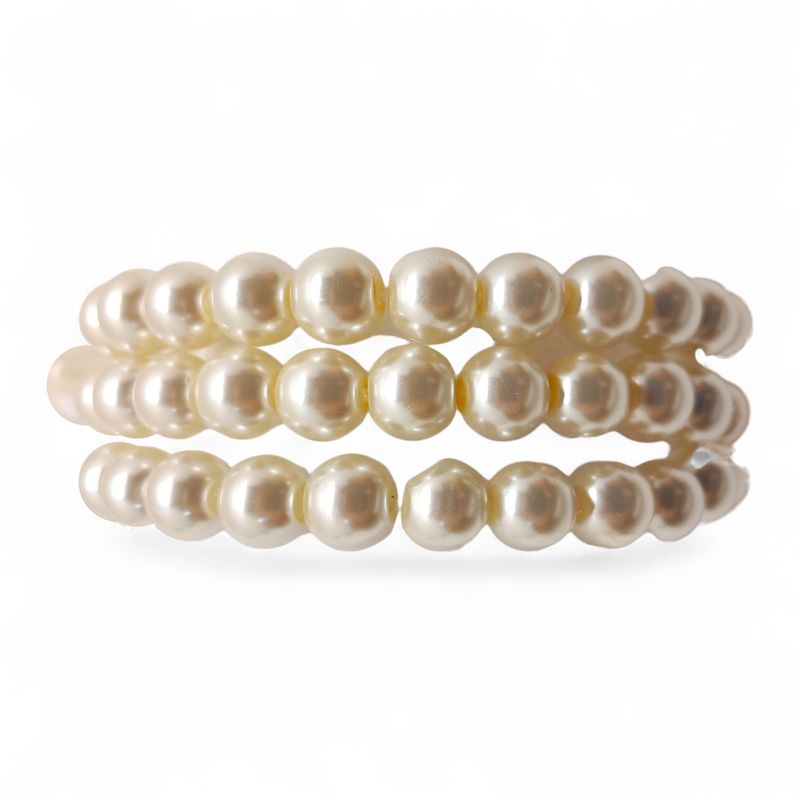 3 Row Pearl Wristlet w/Plastic Pad/Ribbon Ivory