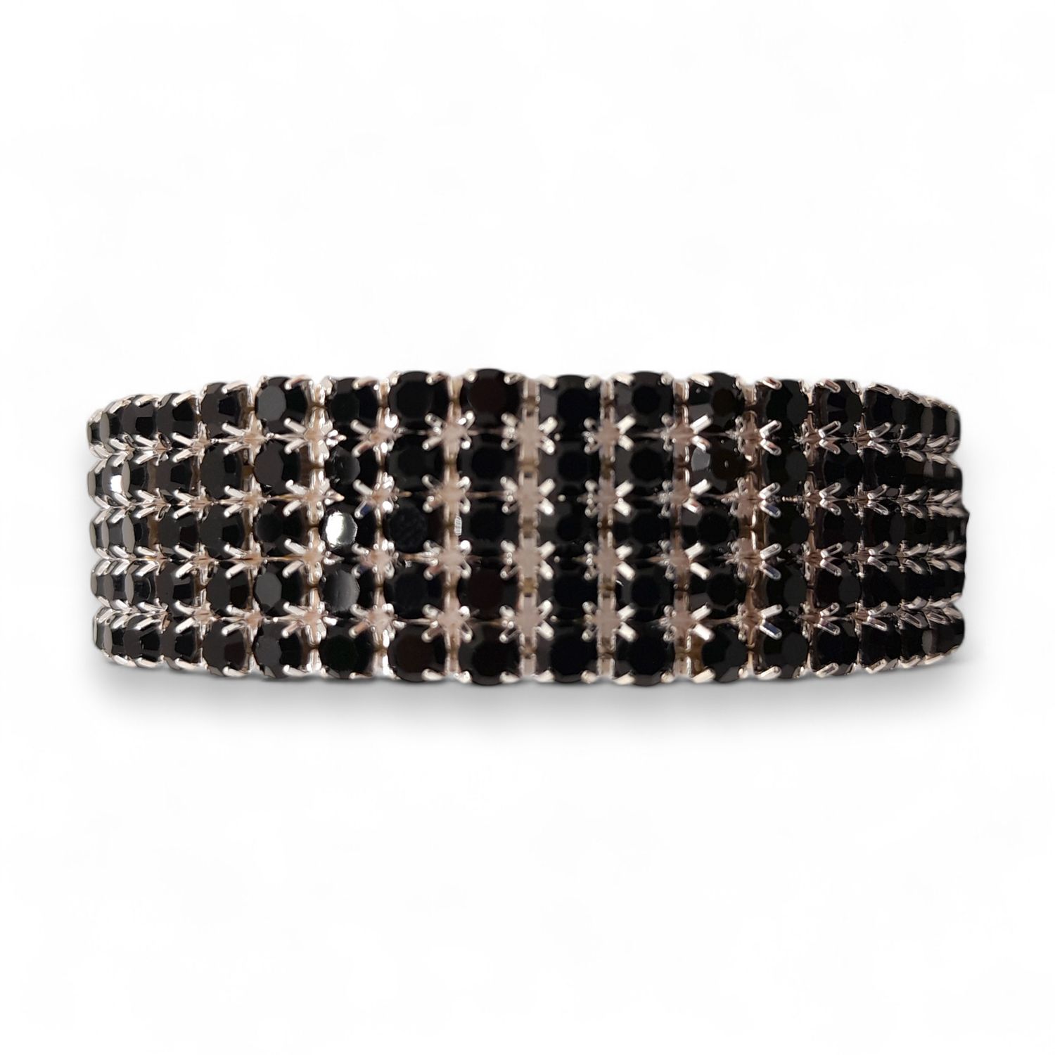 5 Row Rhinestone Wristlet w/Pad/Ribbon Black