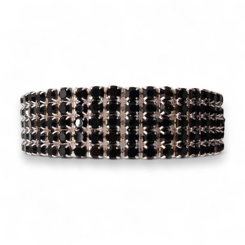 5 Row Rhinestone Wristlet w/Pad/Ribbon Black