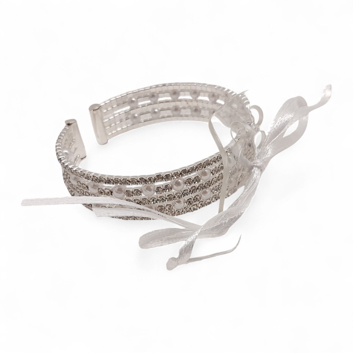 5 Row Rhinestone/Pearl Cuff With/Pad/Ribbon Crystal