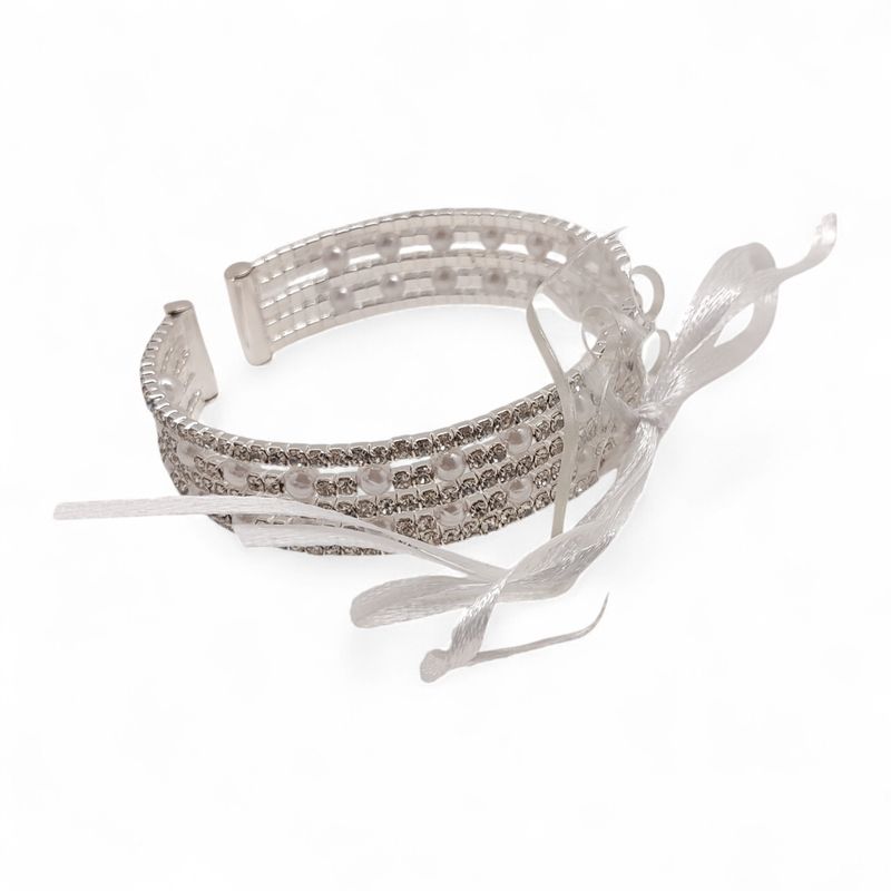 5 Row Rhinestone/Pearl Cuff With/Pad/Ribbon Crystal