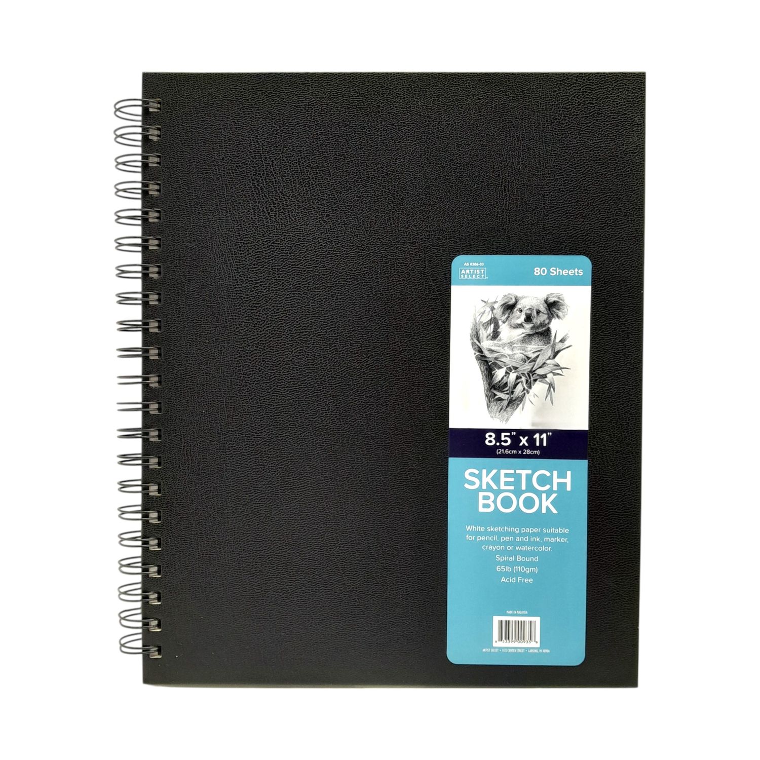 8.5"x11" 80 Sheet Spiral Bound Sketch Book Black