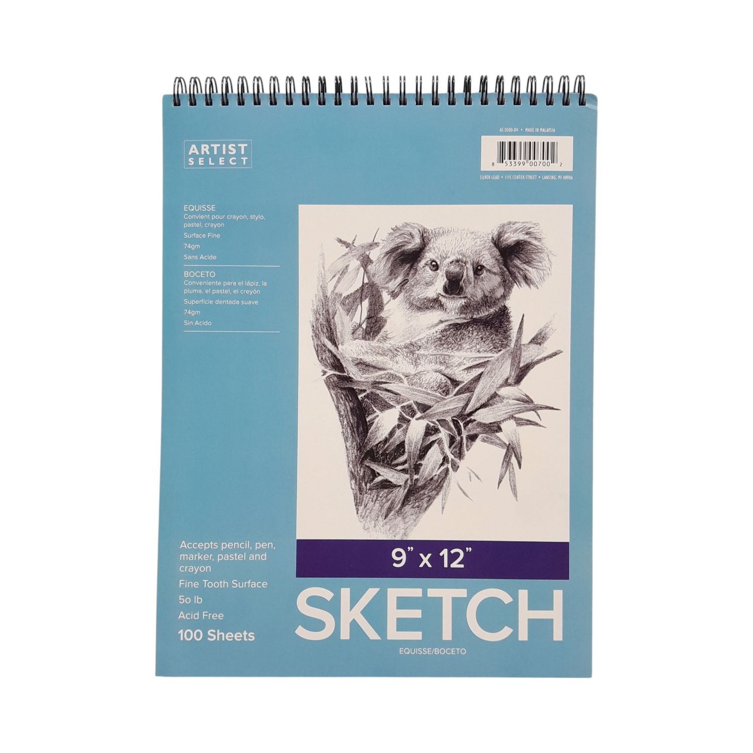 9"x12" 100 Sheet Spiral Bound Sketch Book