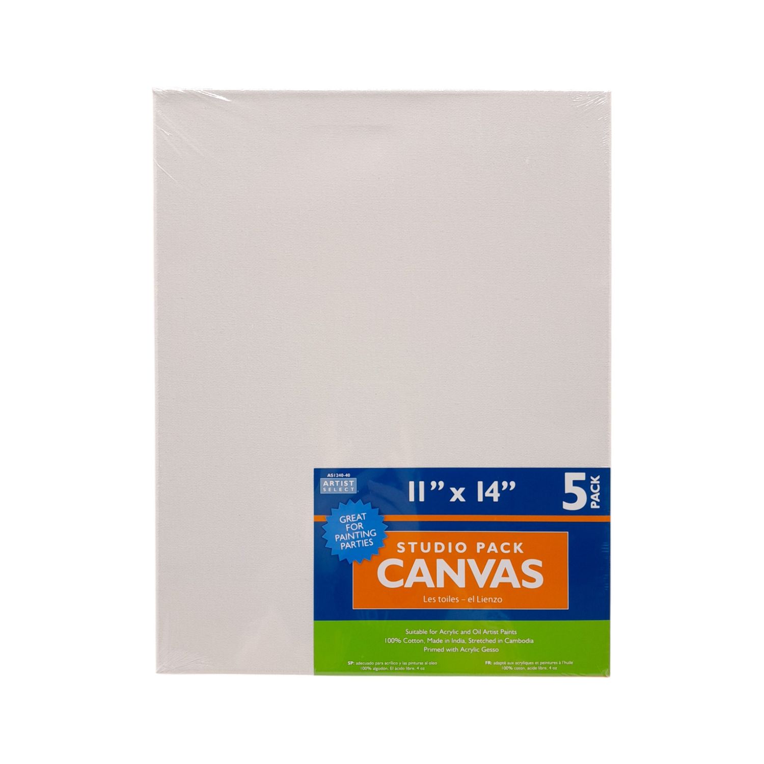 5pc 11&quot;x14&quot; Acrylic Primed Stretched Canvas White