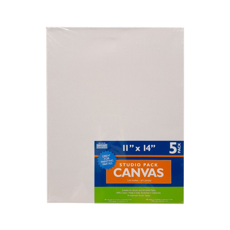 5pc 11&quot;x14&quot; Acrylic Primed Stretched Canvas White