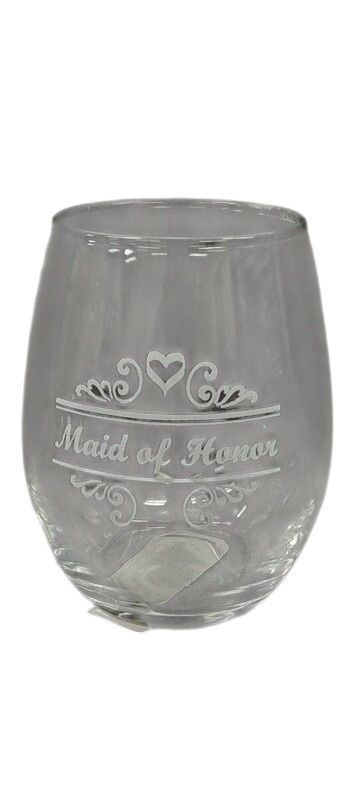 Stemless Wine Glass Maid Of Honor Clear/White (Glass)