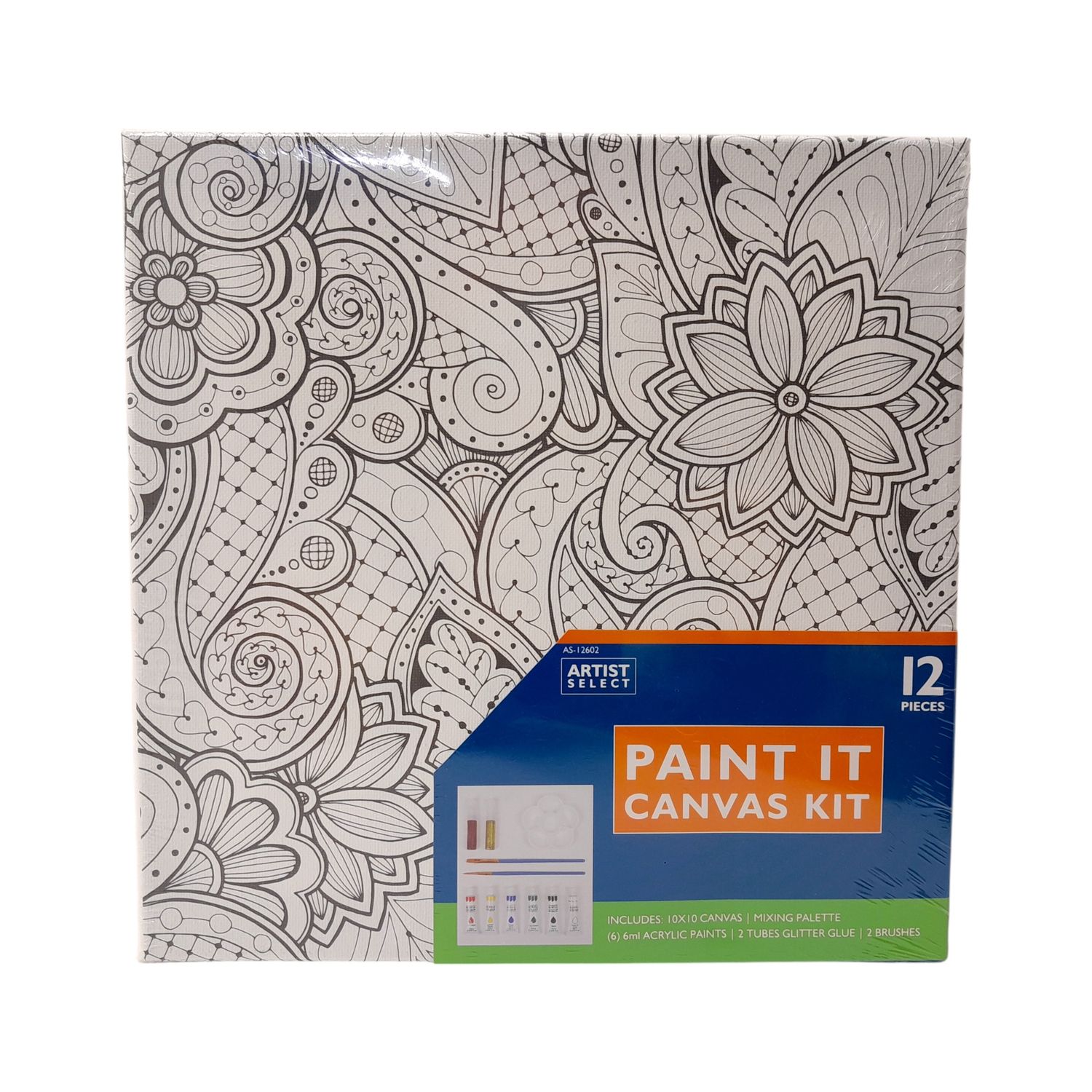 12pc 10&quot;x10&quot; Flower Print Canvas Painting Kit