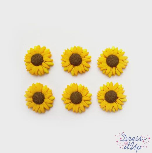 6pc 21mm Sunflower Buttons Yellow/Brown