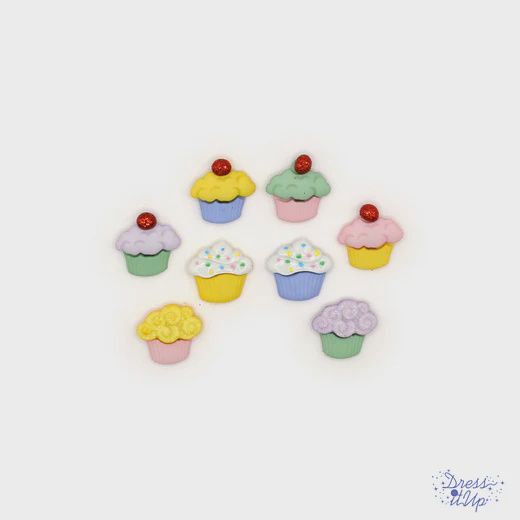 8pc 18mm Glitter Cupcake Buttons Multicolor