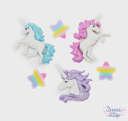 9pc Magical Unicorns Buttons &amp; Star Embellishments