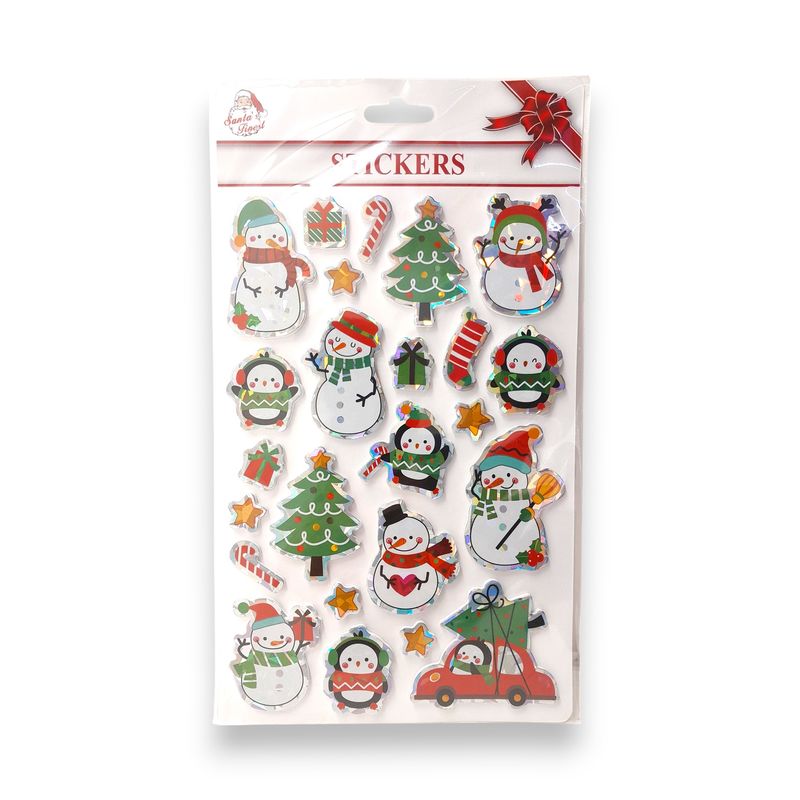 24pc Holographic 3 Dimensional Christmas Stickers Snowmen/Penguins