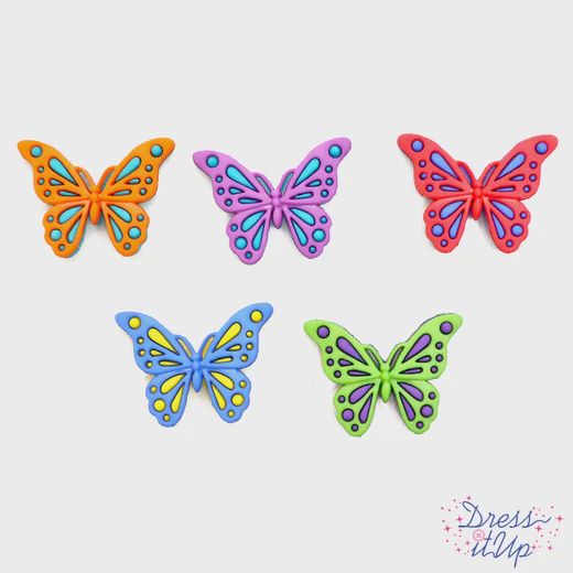 5pc 26mm Butterfly Buttons Multicolor