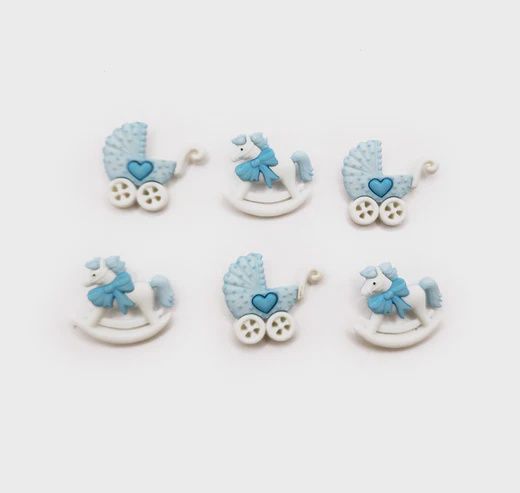 6pc Horse &amp; Buggy Buttons Blue/White