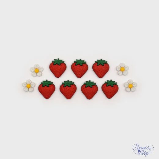 11pc Strawberry &amp; Flower Buttons Red/Green/White/Yellow