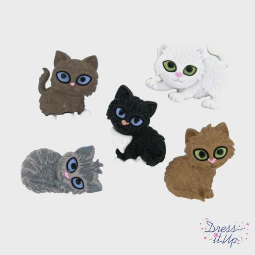5pc 23mm Kitten/Cat Buttons Black/White/Brown
