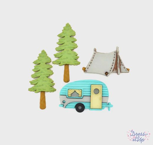 4pc Camping Buttons &amp; Embellishments Teal/Grey/Green