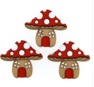 3pc 28mm x 31mm Mushroom Houses Buttons Red/Brown/White