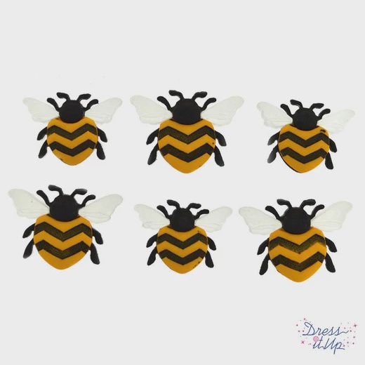 6pc 21mm Bumble Bee Buttons Black/Yellow