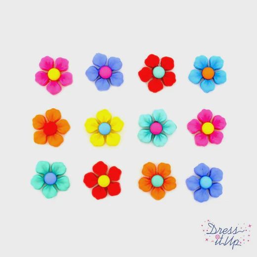 12pc 14mm Flower Buttons Multicolor